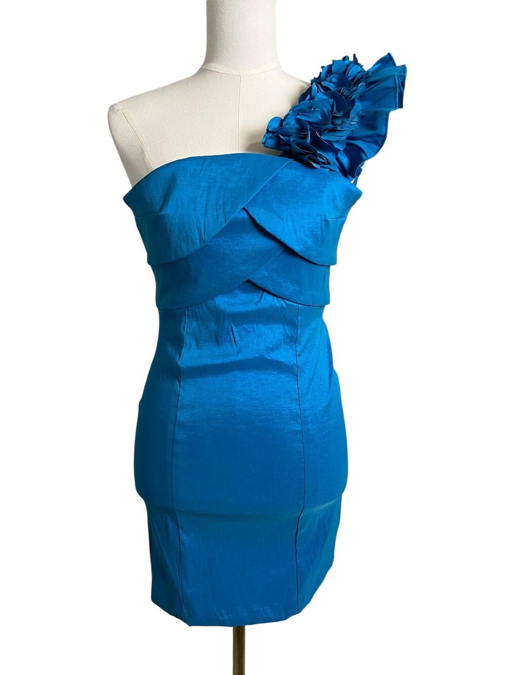 One Shoulder Bodycon Dress Juniors 5 Blue Ruffle Mini Cocktail Y2K